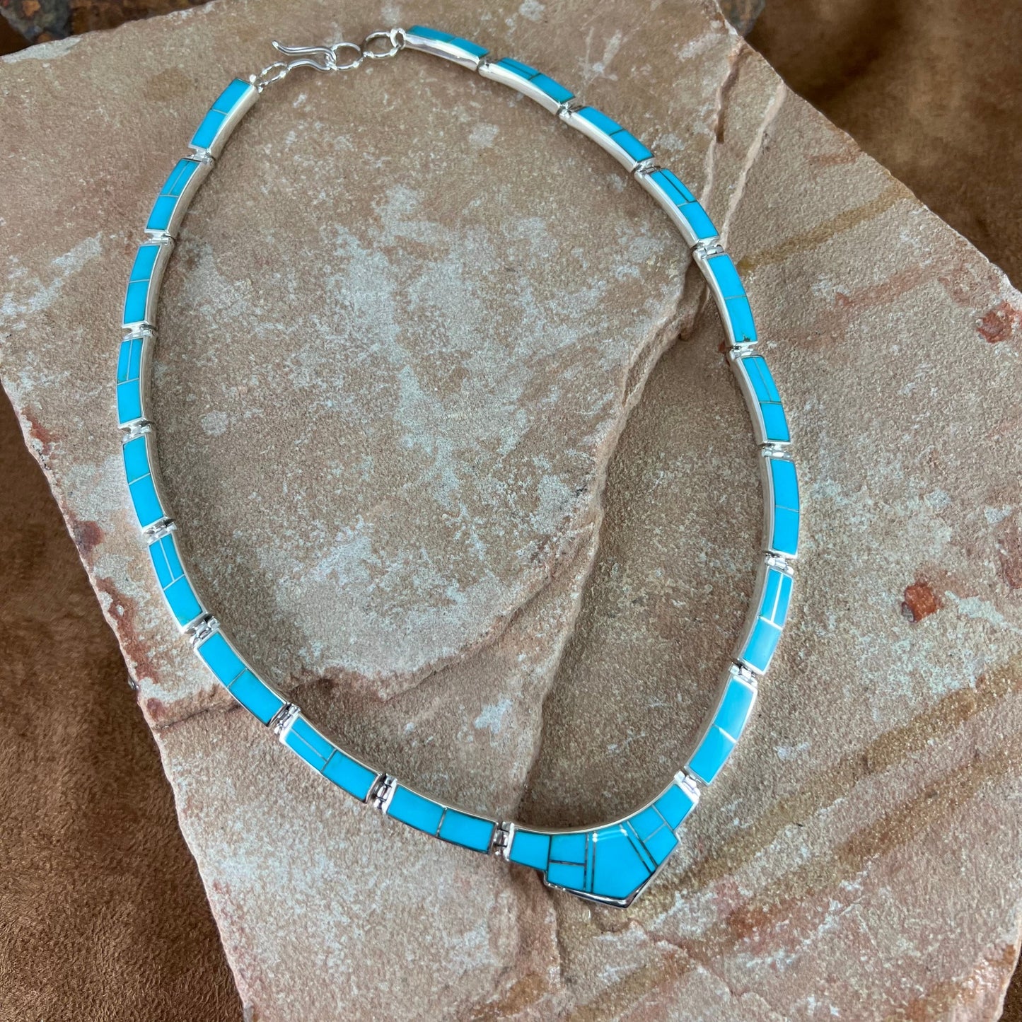 David Rosales Arizona Blue Inlaid Sterling Silver Necklace