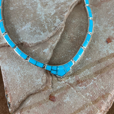 David Rosales Arizona Blue Inlaid Sterling Silver Necklace
