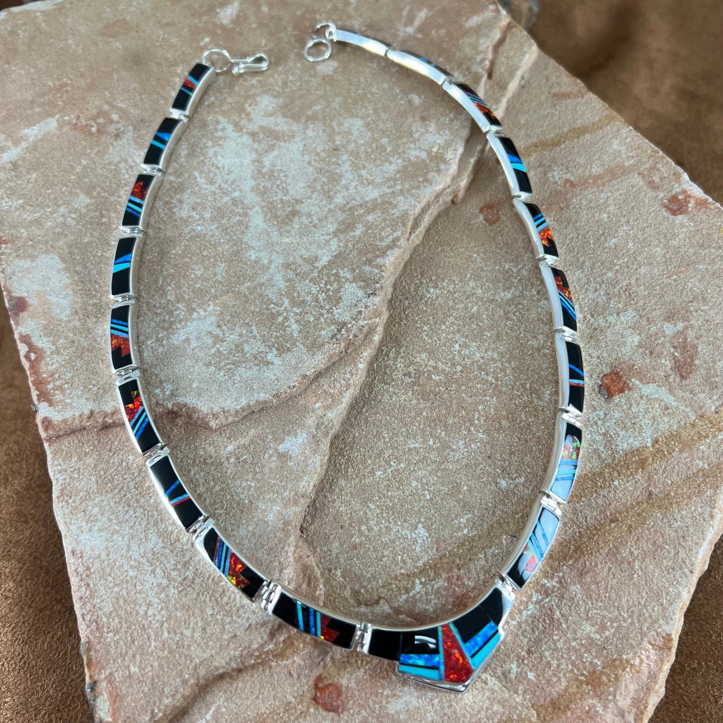 David Rosales Red Moon Inlaid Sterling Silver Necklace