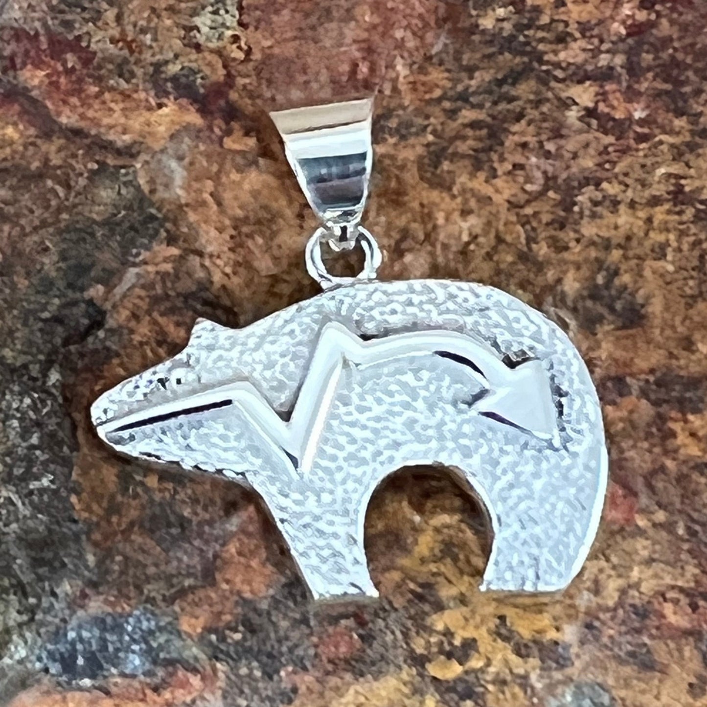 David Rosales Black Beauty Fancy Inlaid Sterling Silver Pendant Bear