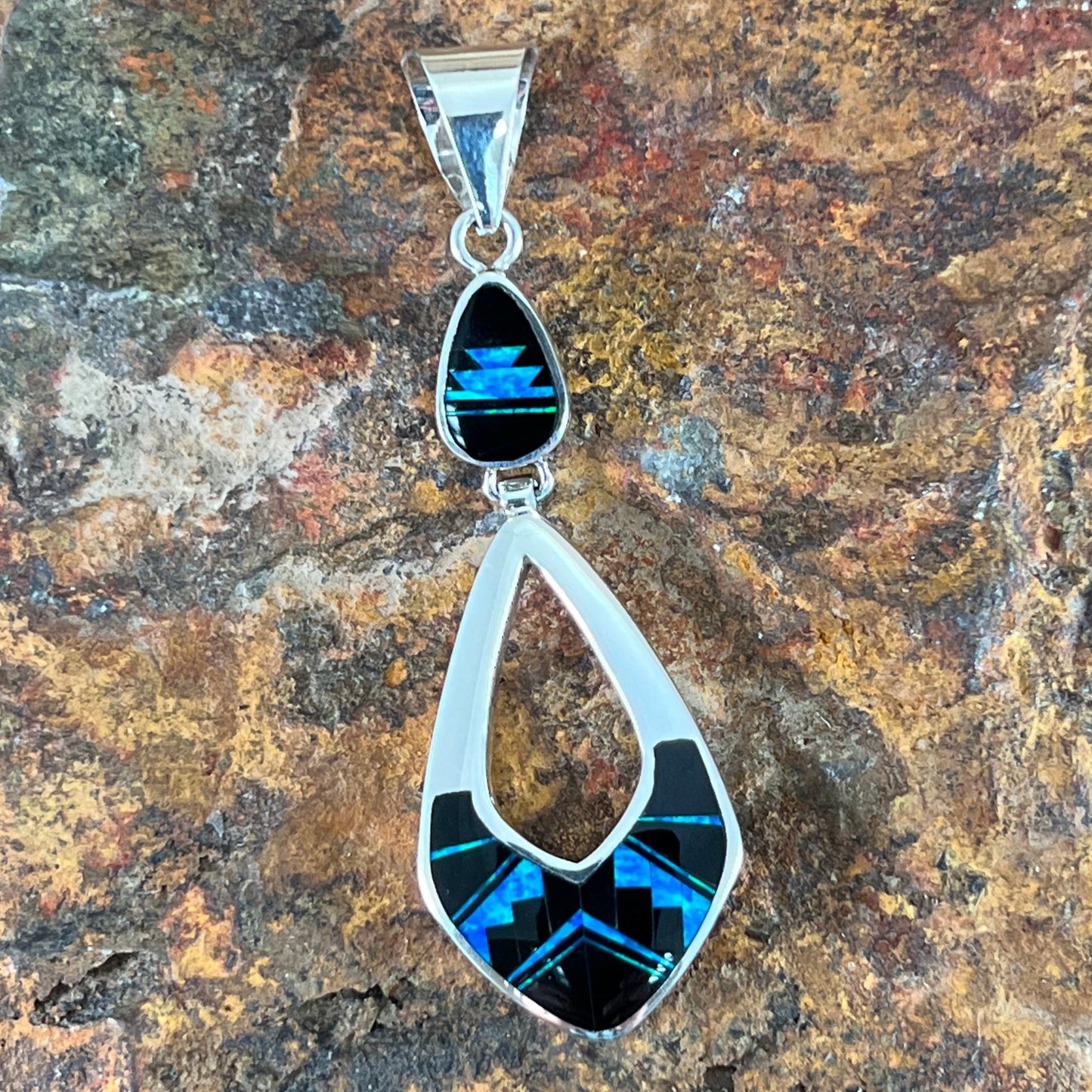 David Rosales Black Beauty Fancy Inlaid Sterling Silver Pendant