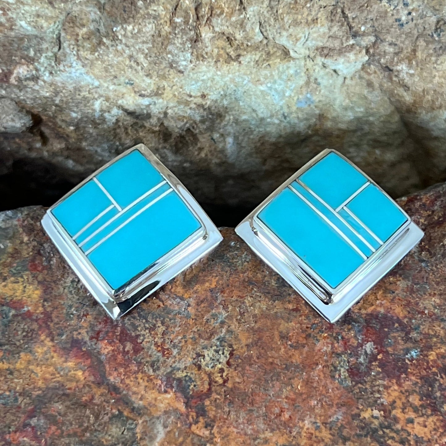 David Rosales Arizona Blue Inlaid Sterling Silver Earrings