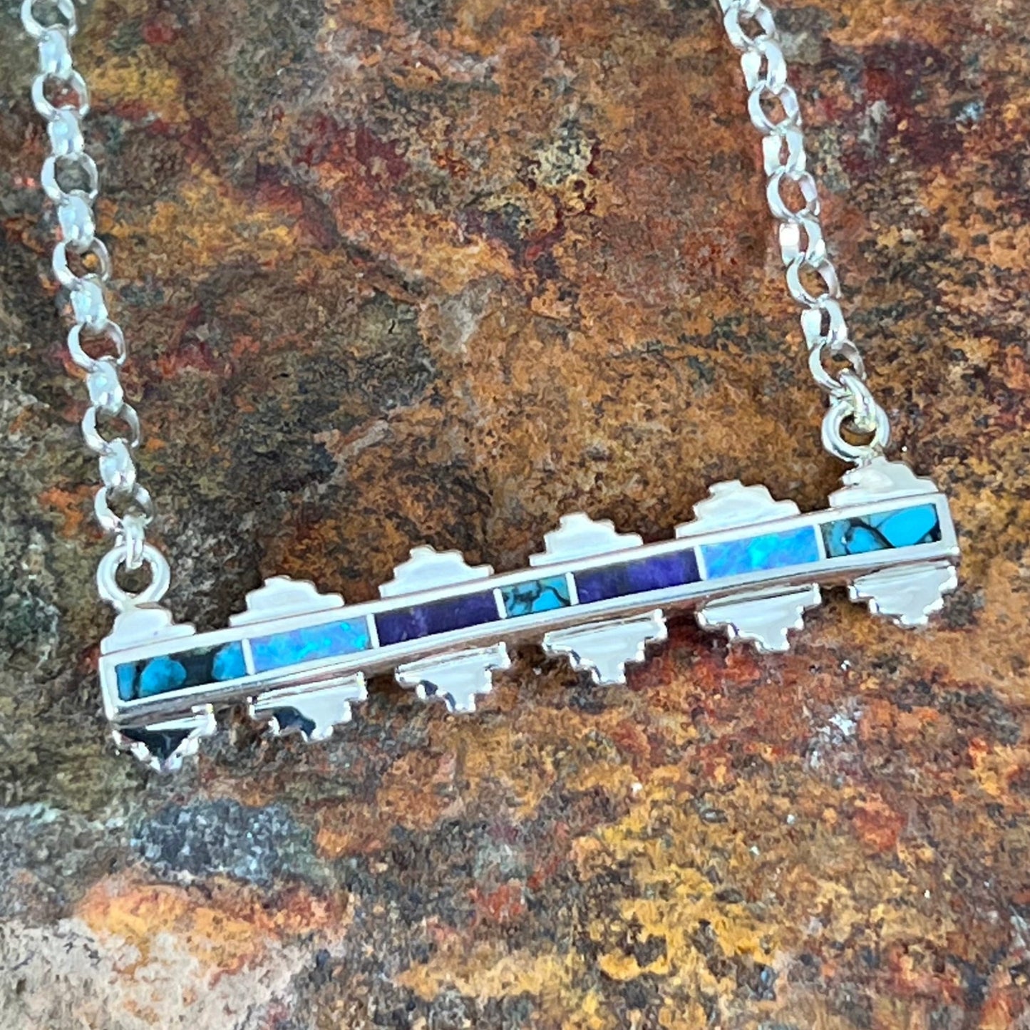 David Rosales Shalako Inlaid Sterling Silver Necklace