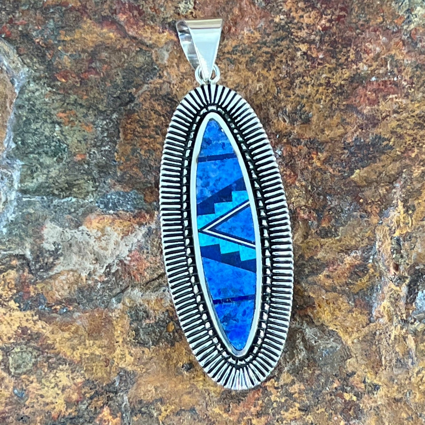 David Rosales Blue Sky Fancy Inlaid Sterling Silver Pendant