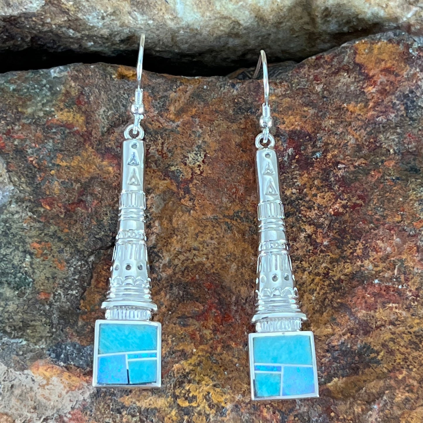 David Rosales Amazing Light Inlaid Sterling Silver Earrings