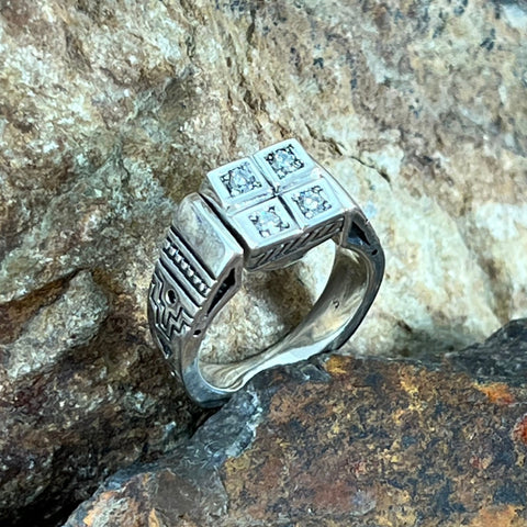 David Rosales Shalako & CZ Inlaid Sterling Silver Ring Reversible