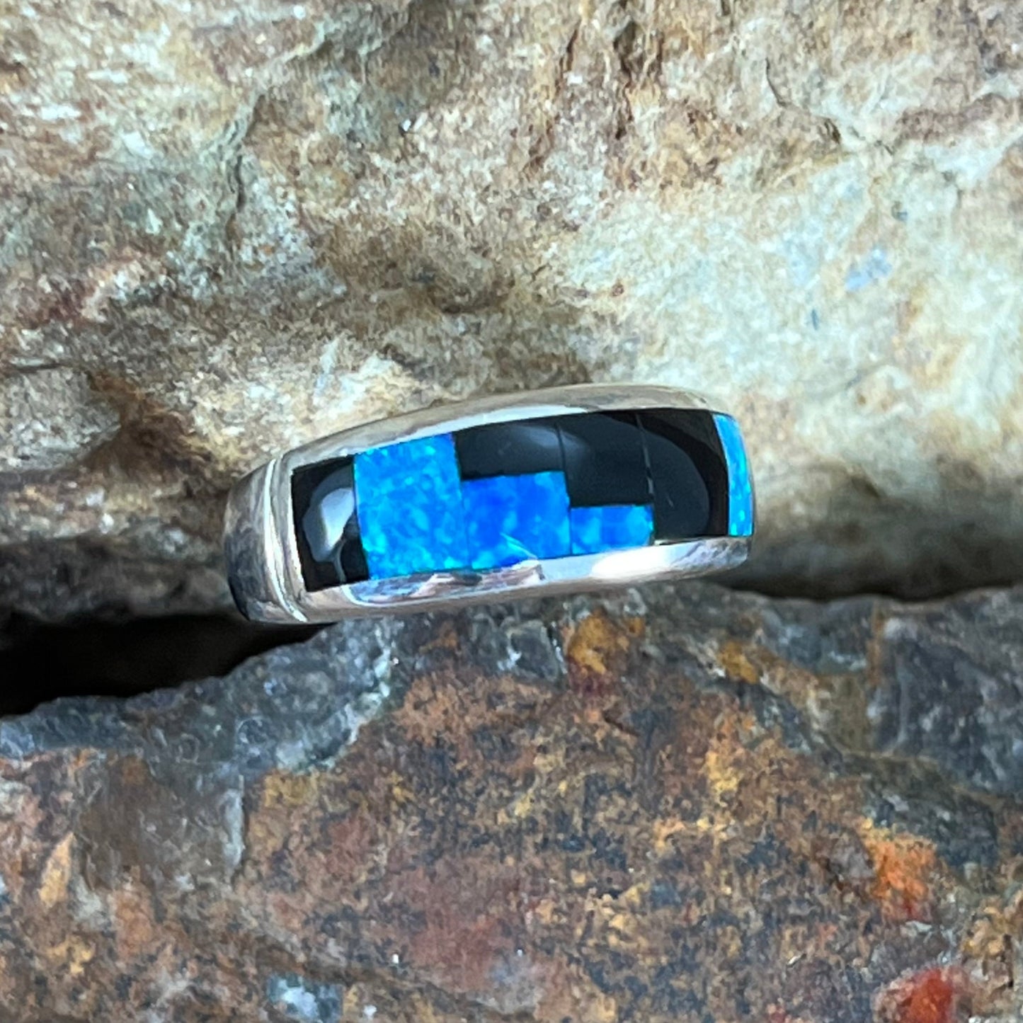 David Rosales Black Beauty Fancy Inlaid Sterling Silver Ring