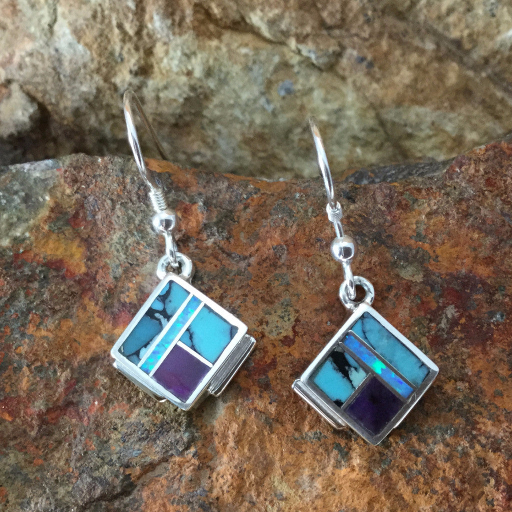 David Rosales Shalako Inlaid Sterling Silver Earrings