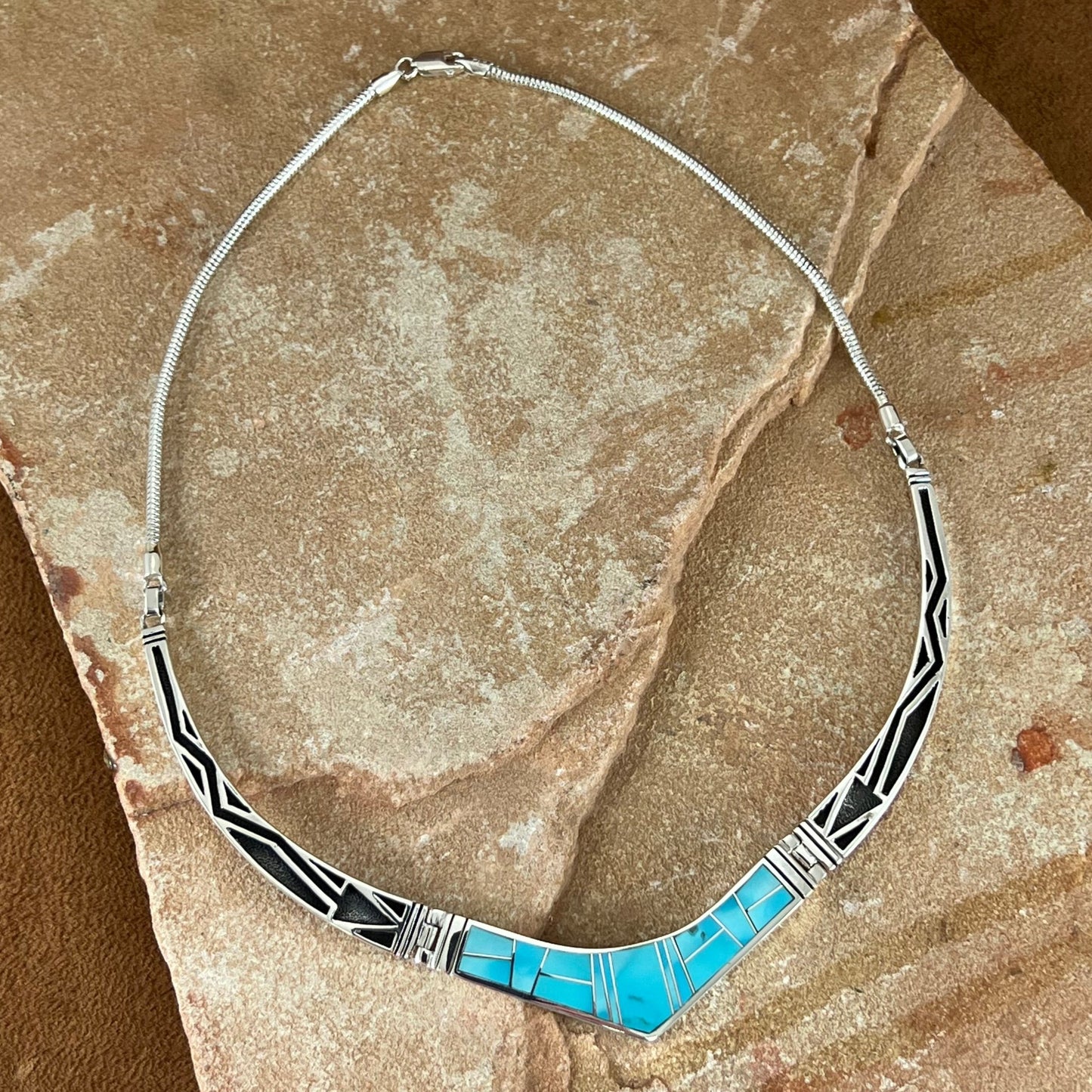 David Rosales Arizona Blue Inlaid Sterling Silver Necklace