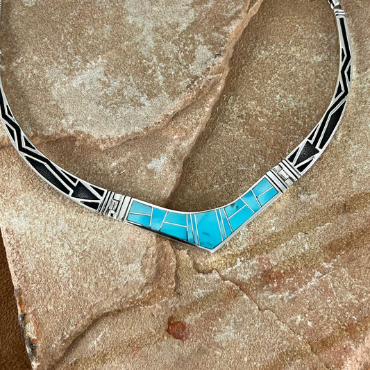 David Rosales Arizona Blue Inlaid Sterling Silver Necklace