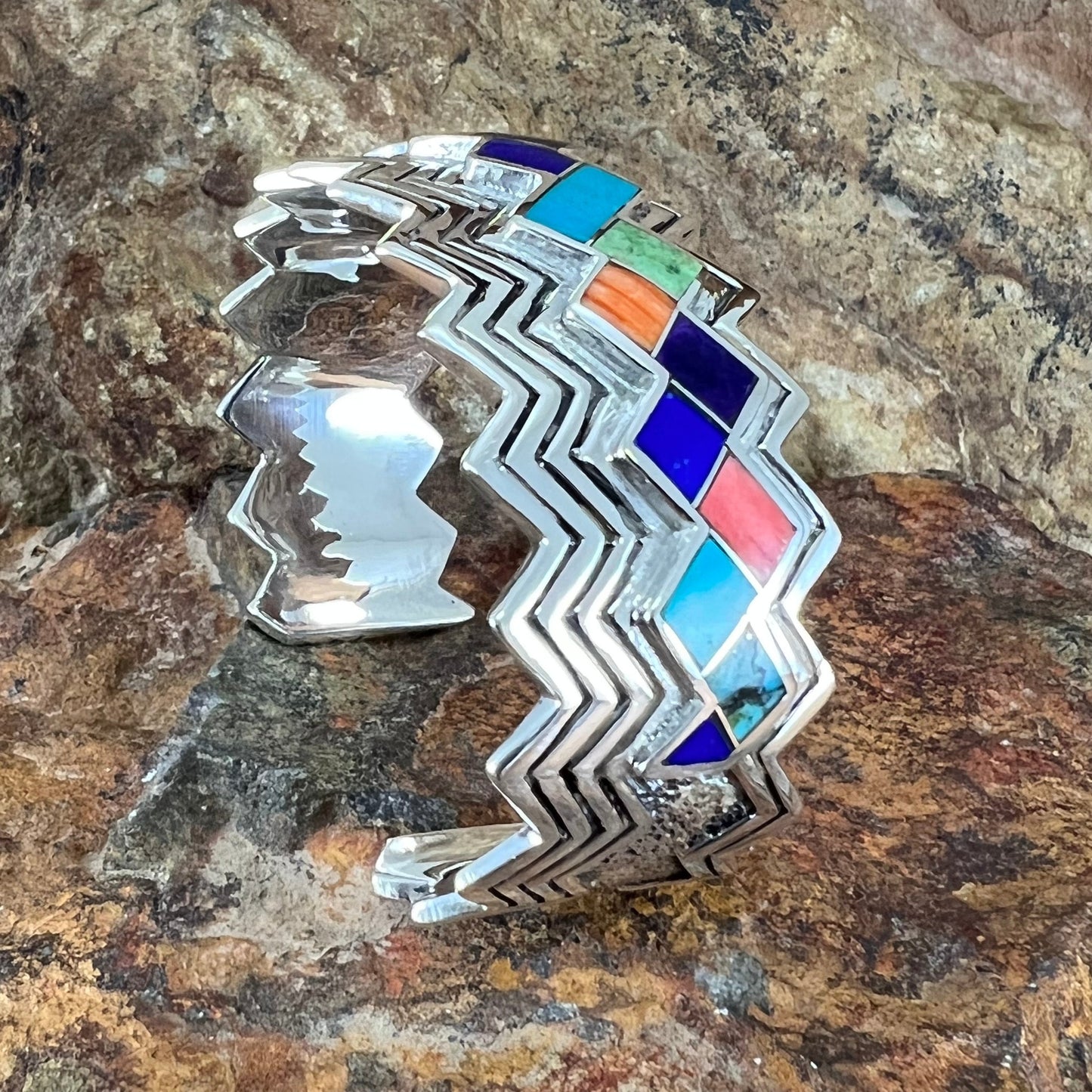 David Rosales Indian Summer Inlaid Sterling Silver Bracelet