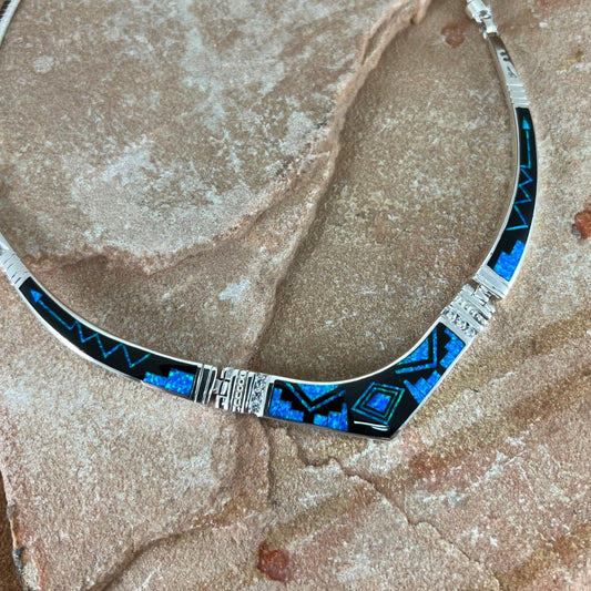 David Rosales Black Beauty Fancy Inlaid Sterling Silver Necklace