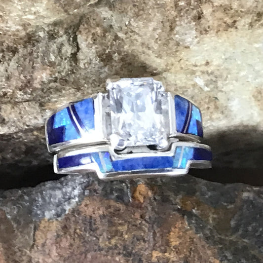 David Rosales Blue Sky Fancy Inlaid Sterling Silver Ring w/ Cubic Zirconia