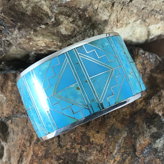 David Rosales Arizona Blue Inlaid Sterling Silver Bracelet