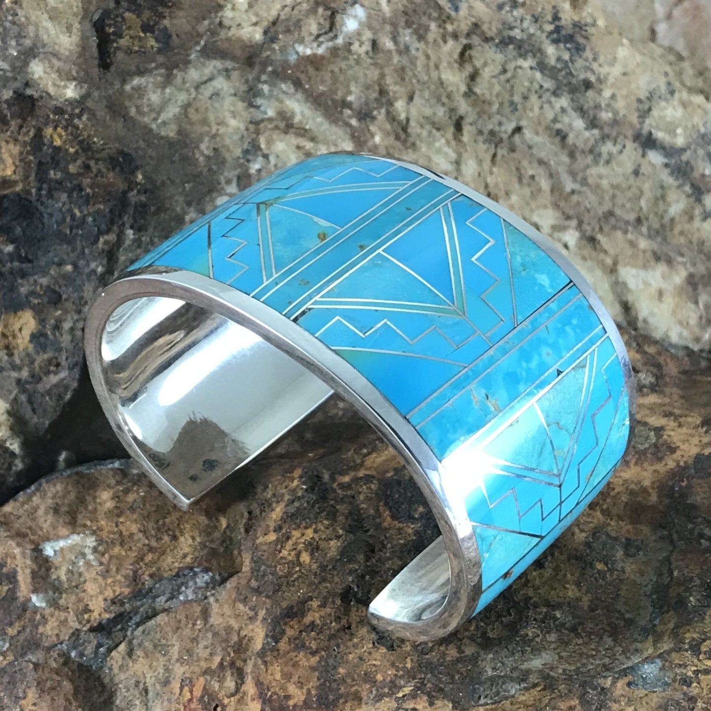 David Rosales Arizona Blue Inlaid Sterling Silver Bracelet