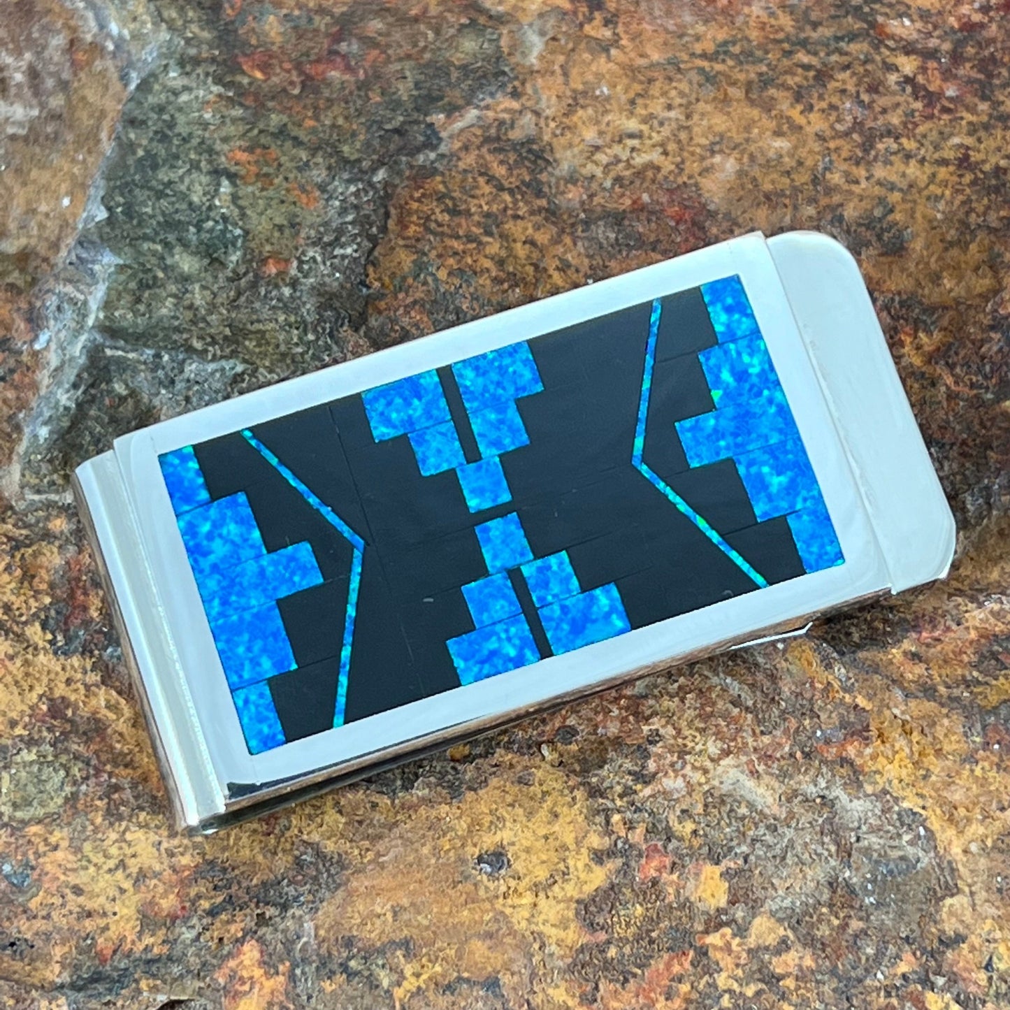 David Rosales Black Beauty Fancy Inlaid Sterling Silver Money Clip