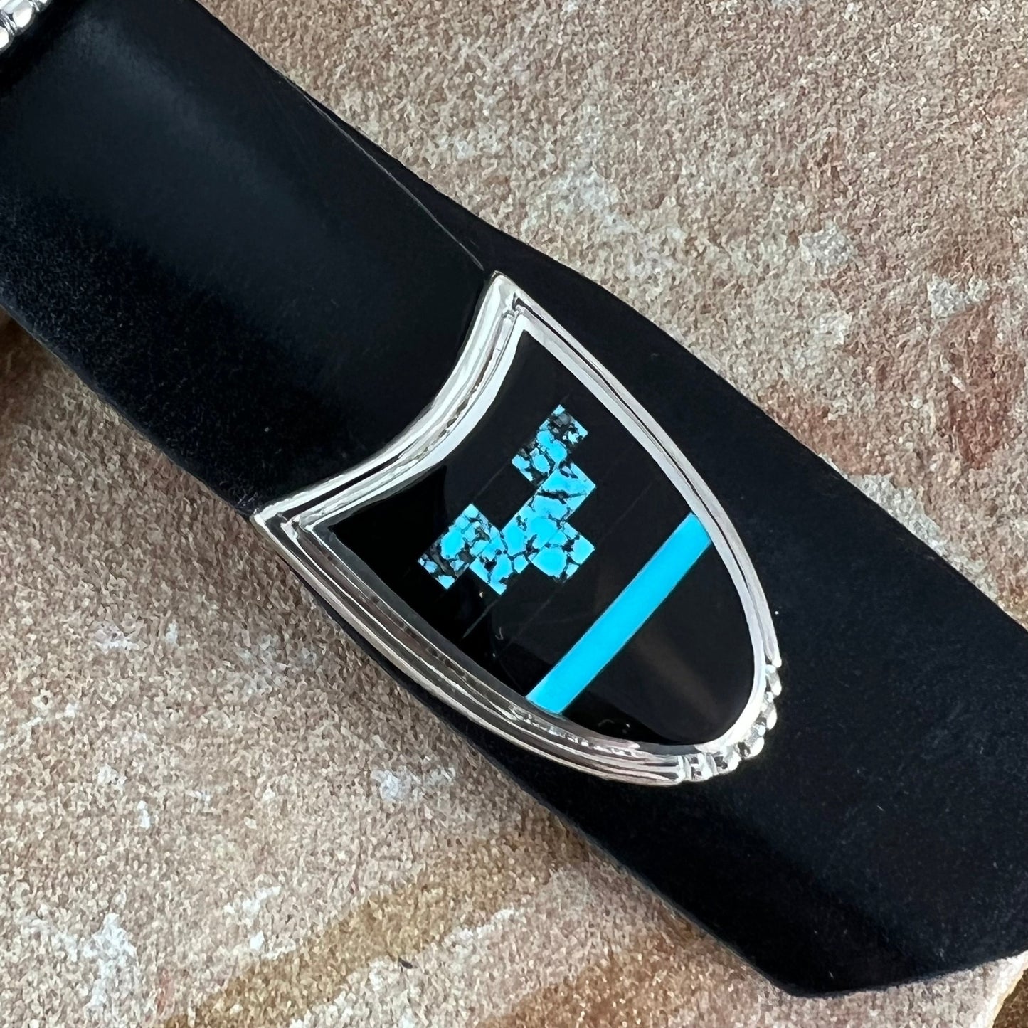 David Rosales Shadow Peak Fancy Inlaid Sterling Silver 1" Ranger Belt Buckle