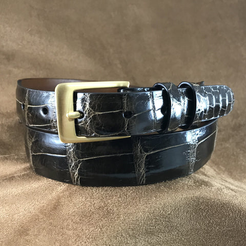 Brown Glossy Alligator Leather Belt Strap - 1 1/4" > 1" Taper