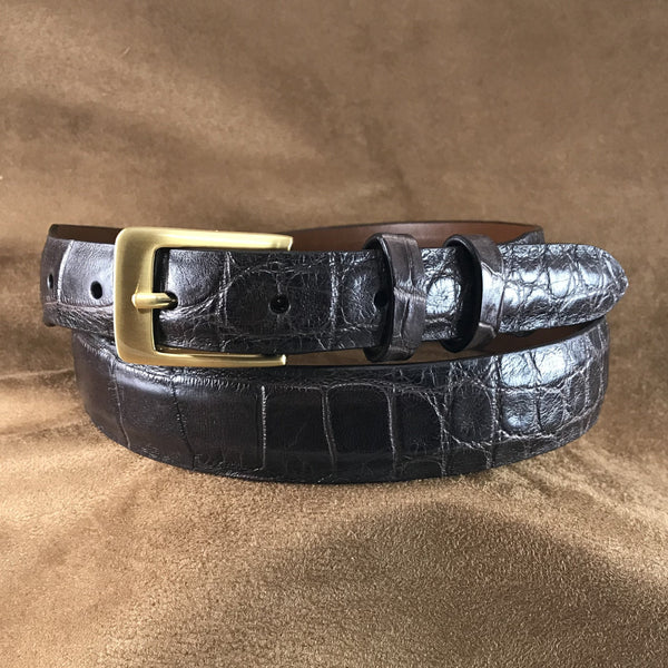 Brown Matte Alligator Leather Belt Strap - 1 1/4 > 1 Taper