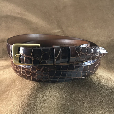 Cognac Glossy Alligator Leather Belt Strap - 1 1/4" > 1" Taper