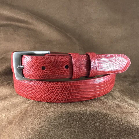 Red Lizard Leather Belt Strap - 1" Straight