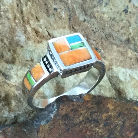 David Rosales Sunrise Inlaid Sterling Silver Ring