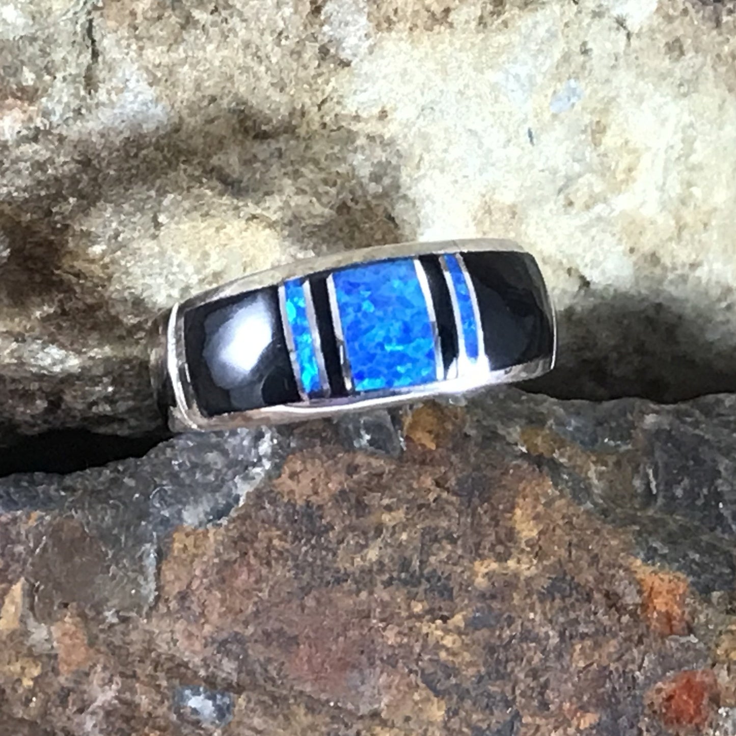 David Rosales Black Beauty Inlaid Sterling Silver Ring