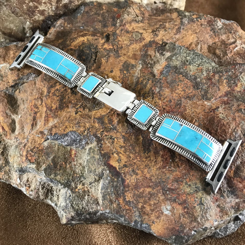 Arizona Blue Inlaid Sterling Silver Watch Band for Apple Watch