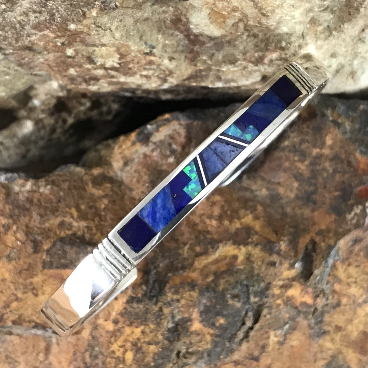 David Rosales Blue Sky Fancy Inlaid Sterling Silver Bracelet