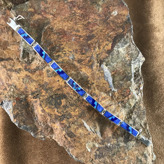 David Rosales Blue Sky Fancy Inlaid Sterling Silver Big Link Bracelet