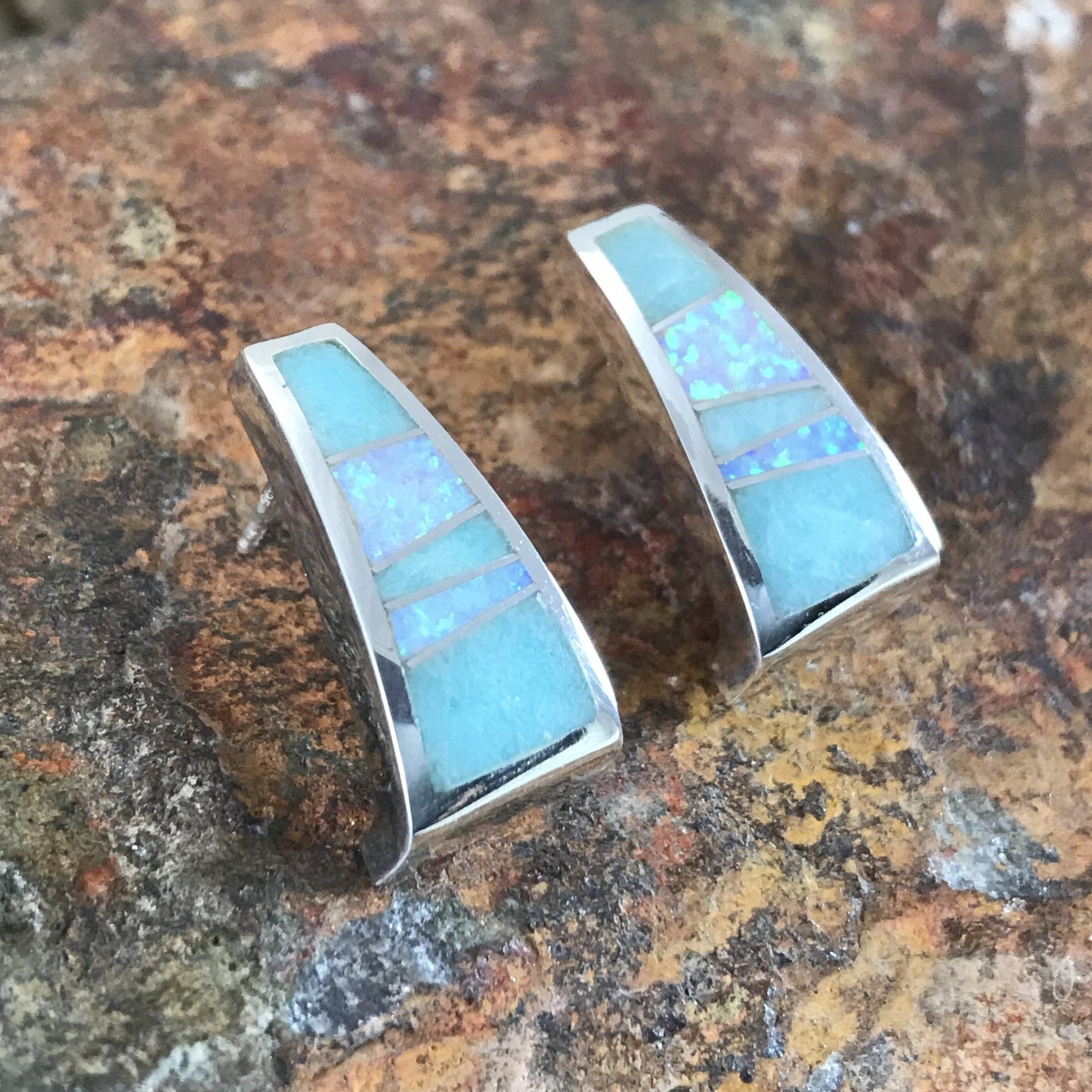 David Rosales Amazing Light Inlaid Sterling Silver Earrings