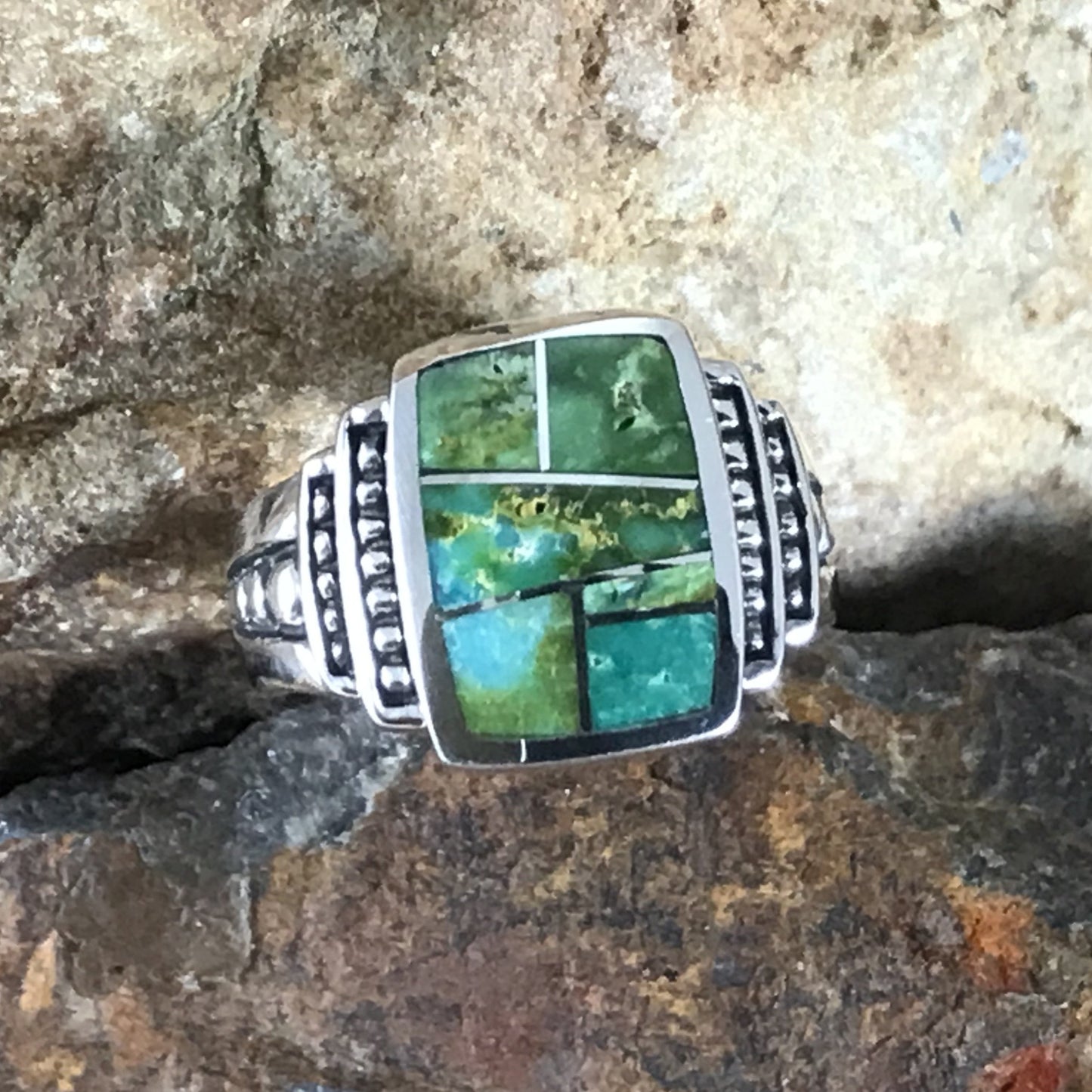 David Rosales Sonoran Gold Inlaid Sterling Silver Ring