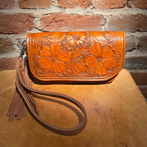 Hand Tooled Western Blooms Clutch Purse by Stephen Vaughn Leatherworks