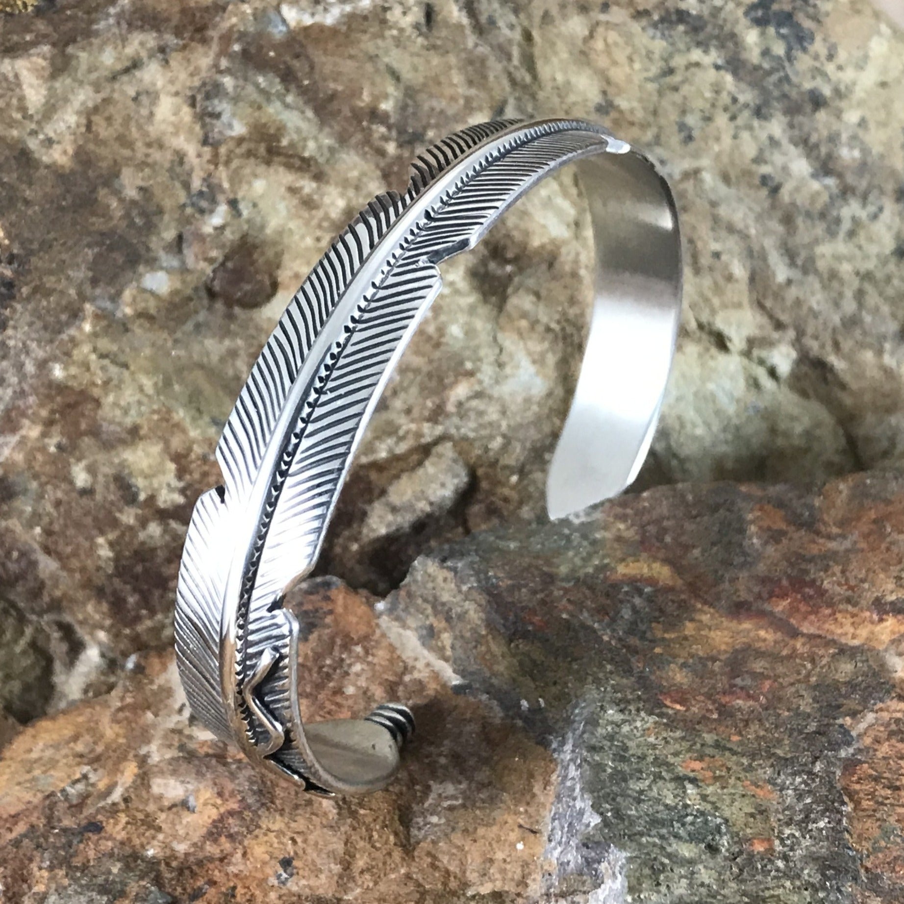 Sterling Silver Feather Cuff Bracelet by Jon Nelson – Black Arrow - Main Image