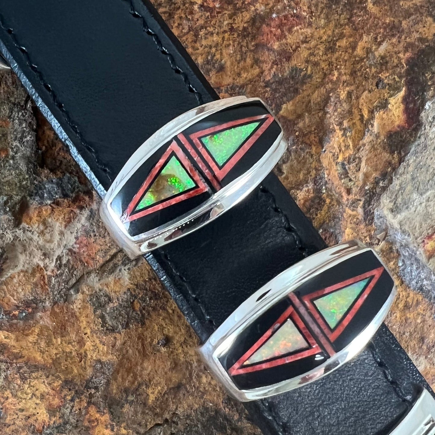 David Rosales Opal, Jade & Spiny Oyster 1" Inlaid Ranger Belt Buckle