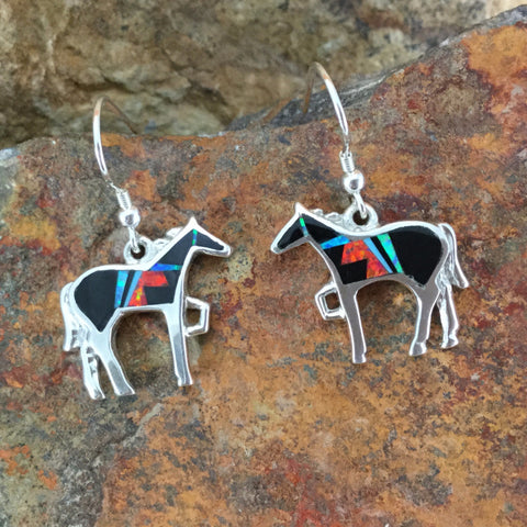 David Rosales Red Moon Fancy Inlaid Sterling Silver Earrings Horse