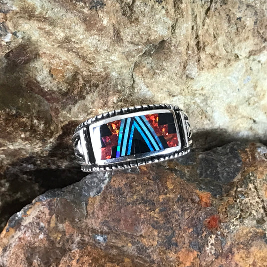 David Rosales Red Moon Fancy Inlaid Sterling Silver Ring