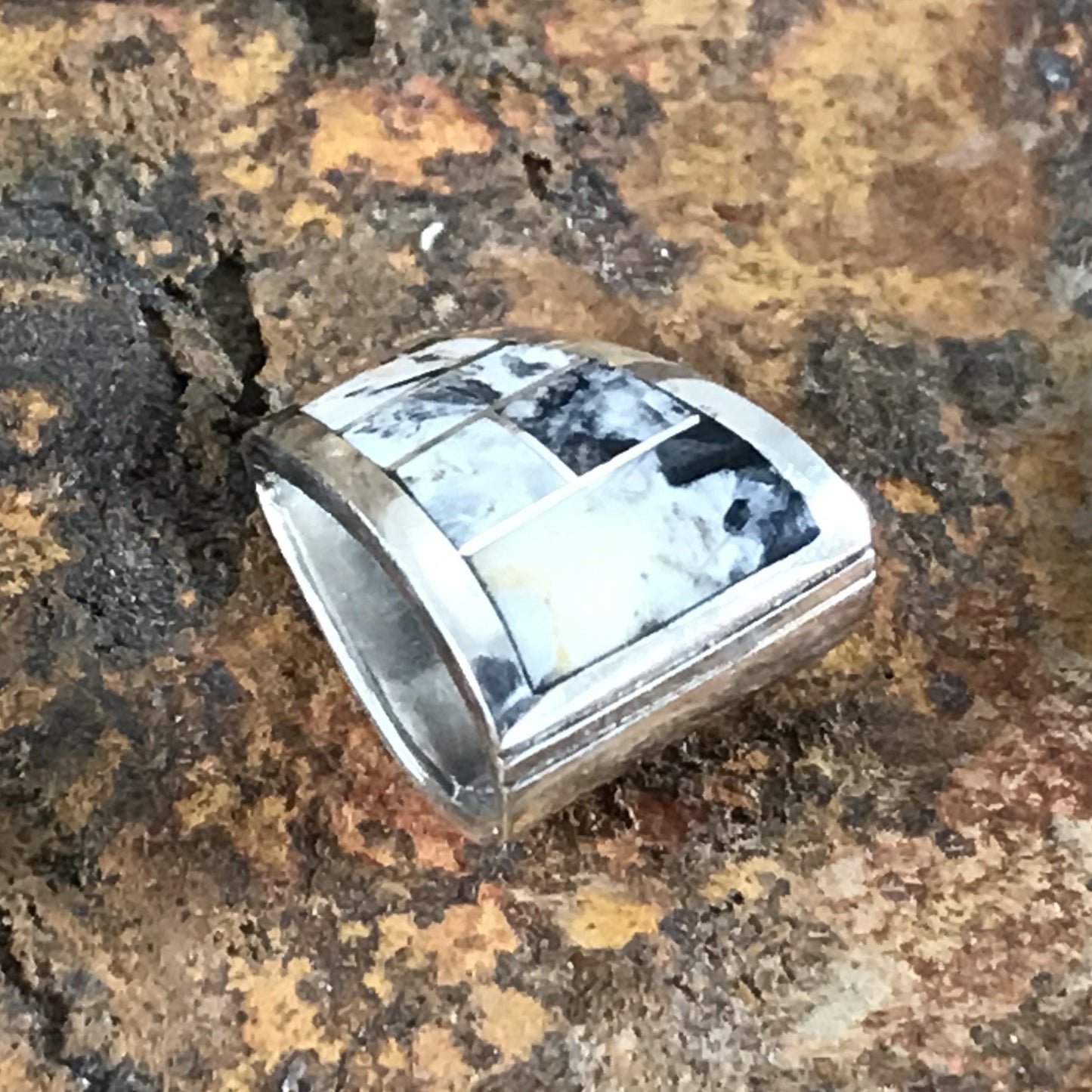 David Rosales White Buffalo Inlaid Sterling Silver Pendant