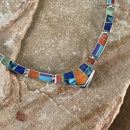 David Rosales Indian Summer Inlaid Sterling Silver Necklace