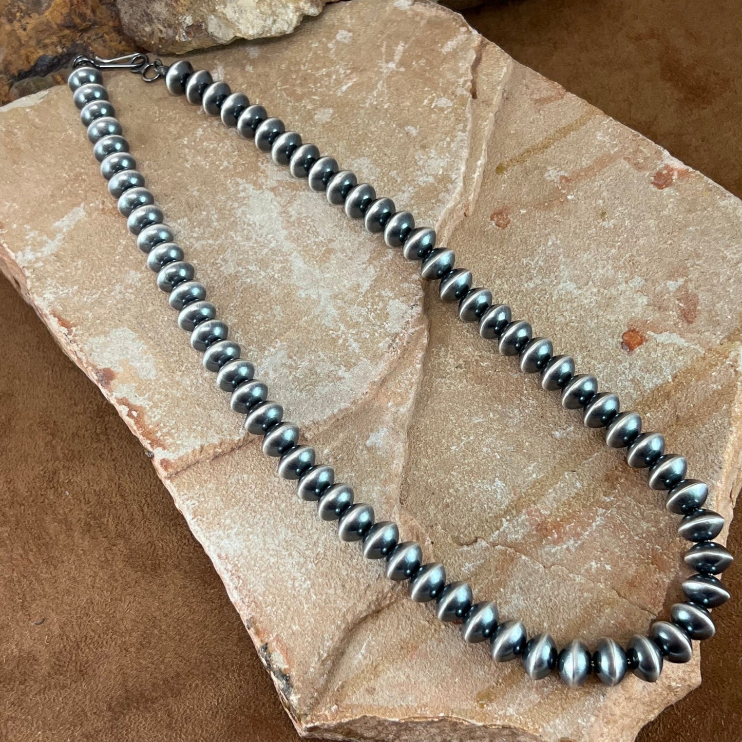 22" Navajo Pearls Sterling Silver Necklace & Earrings by Preston Haley