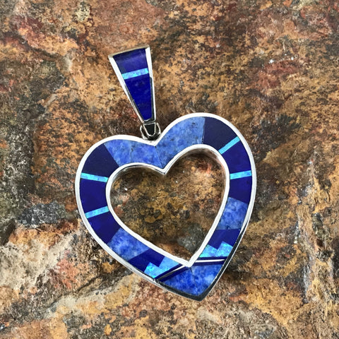 David Rosales Blue Sky Inlaid Sterling Silver Pendant Heart