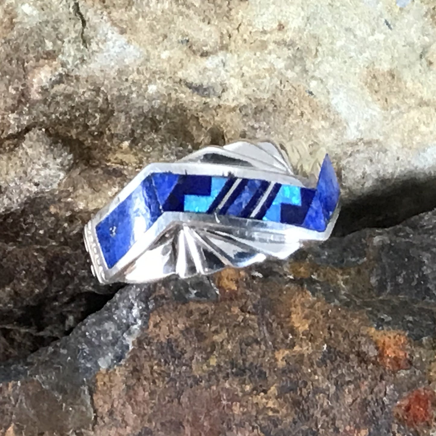 David Rosales Blue Sky Fancy Inlaid Sterling Silver Ring