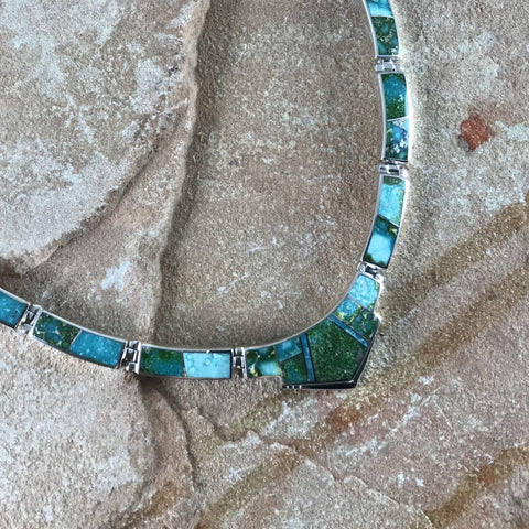 David Rosales Sonoran Gold Turquoise Inlaid Sterling Silver Necklace