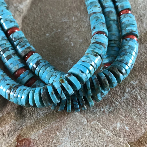 20" Three Strand Kingman Turquoise & Spiny Beaded Necklace by Daniel Coriz