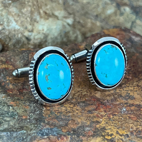Kingman Turquoise Sterling Silver Cuff Links by Kevin Ramone