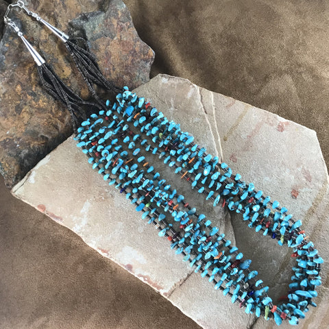 29" Six Strand Kingman Turquoise, Spiny, Lapis Beaded Necklace by Daniel Coriz
