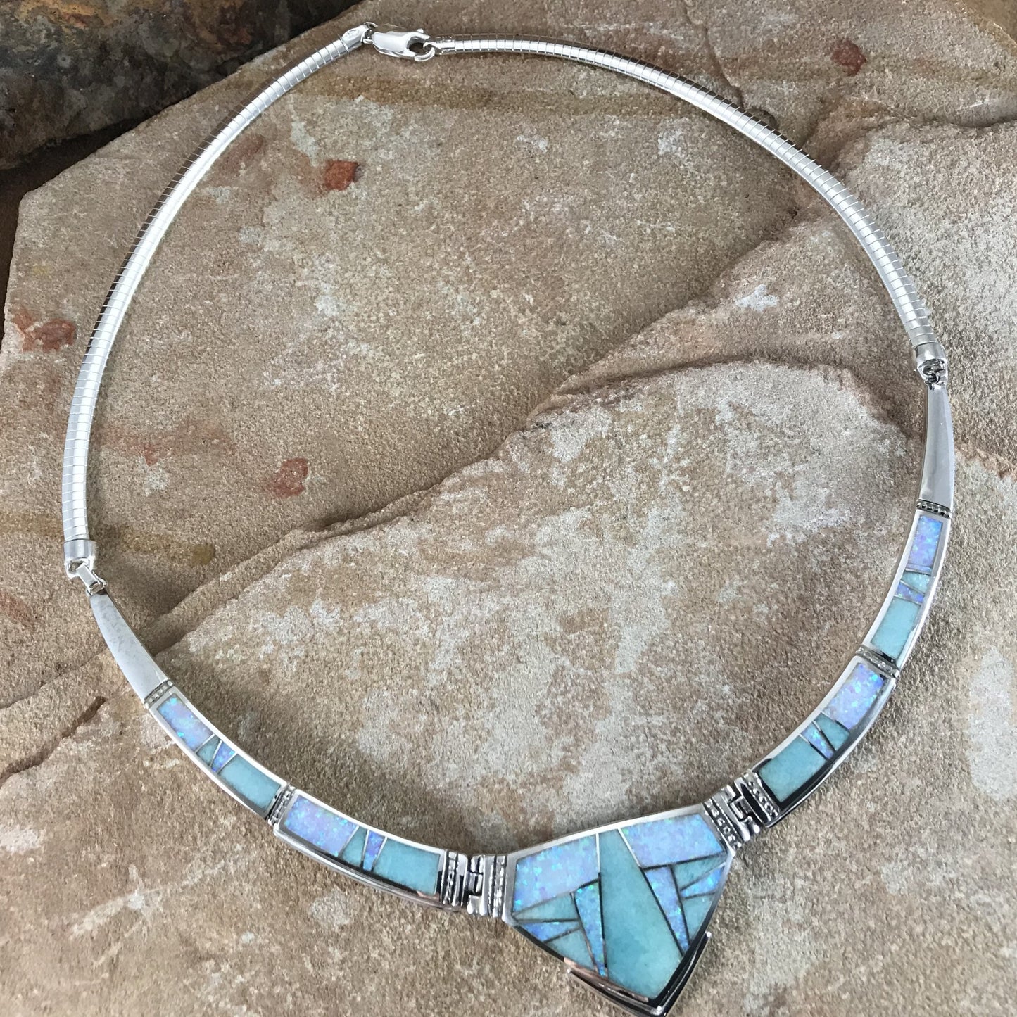 David Rosales Amazing Light Inlaid Sterling Silver Necklace