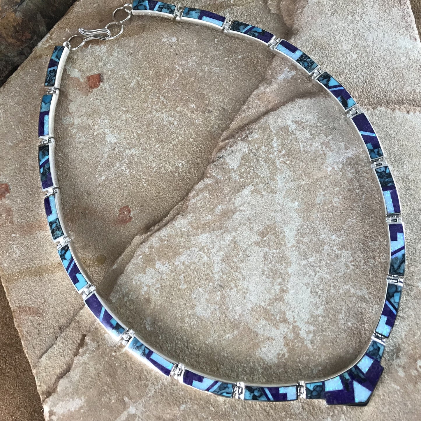 David Rosales Shalako Fancy Inlaid Sterling Silver Necklace