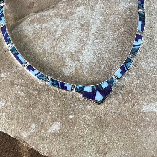 David Rosales Shalako Fancy Inlaid Sterling Silver Necklace