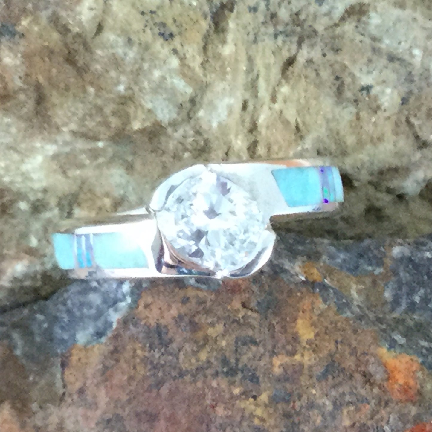 David Rosales Amazing Light Inlaid Sterling Silver Ring w/ Cubic Zirconia